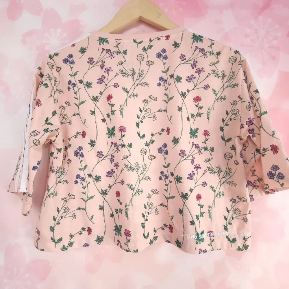 Adidas Originals Top Shirt Cropped Floral Aint No Sunshine Gym Casual Size XS - Picture 4 of 8